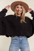 SCALLOP HEM LOOSE FIT SWEATER TOP
