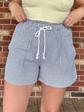 Gray Stripe Drawstring Shorts