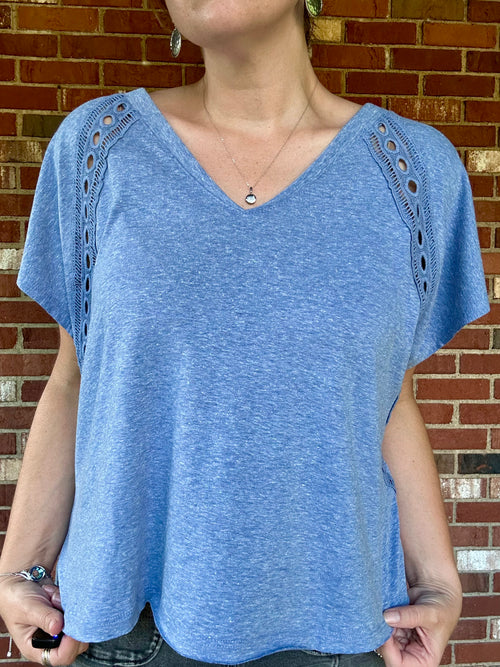 Camden Lace V Neck Top - Denim