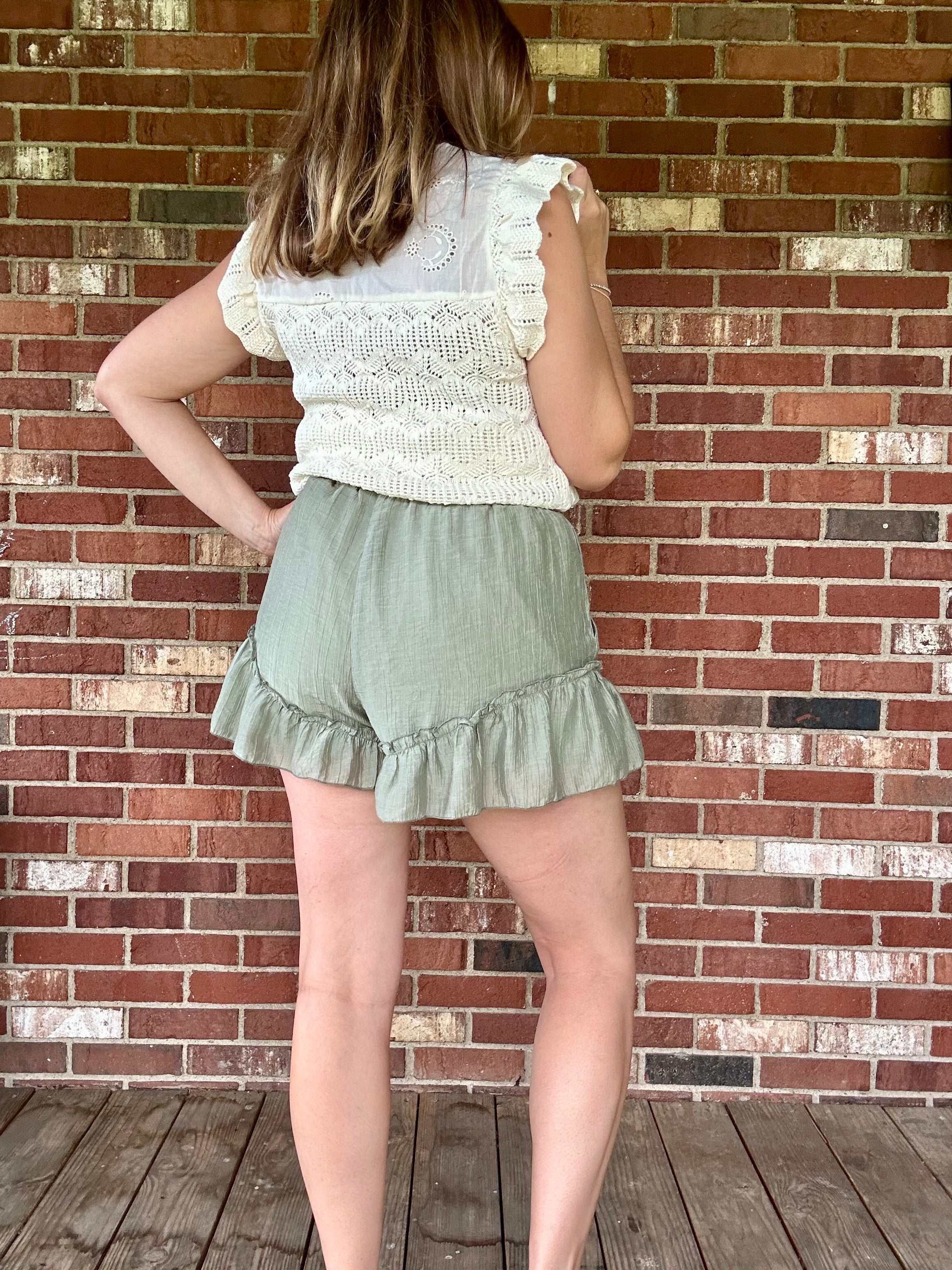 Sage Ruffle Bow Tie Shorts