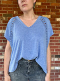 Camden Lace V Neck Top - Denim
