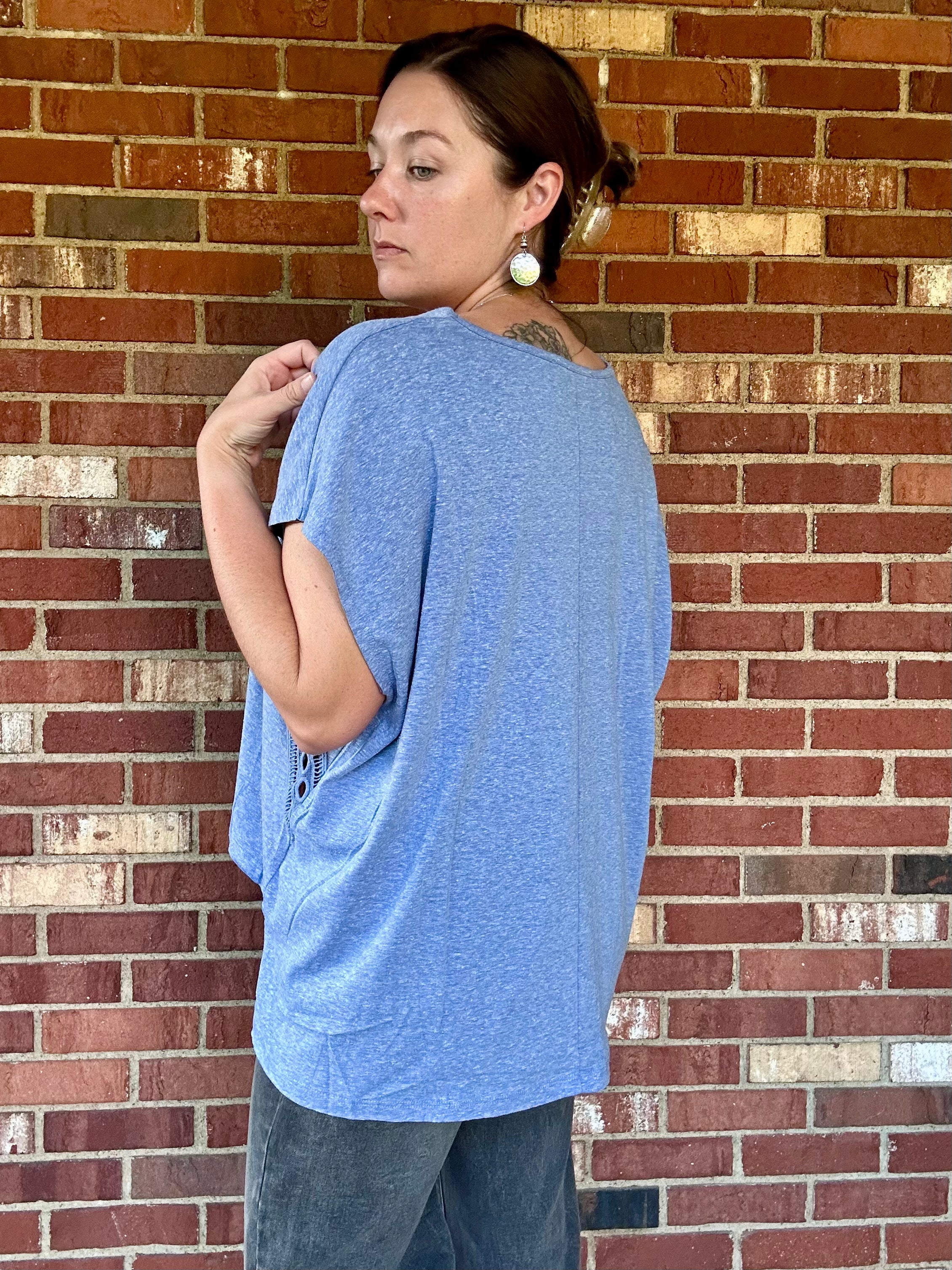 Camden Lace V Neck Top - Denim