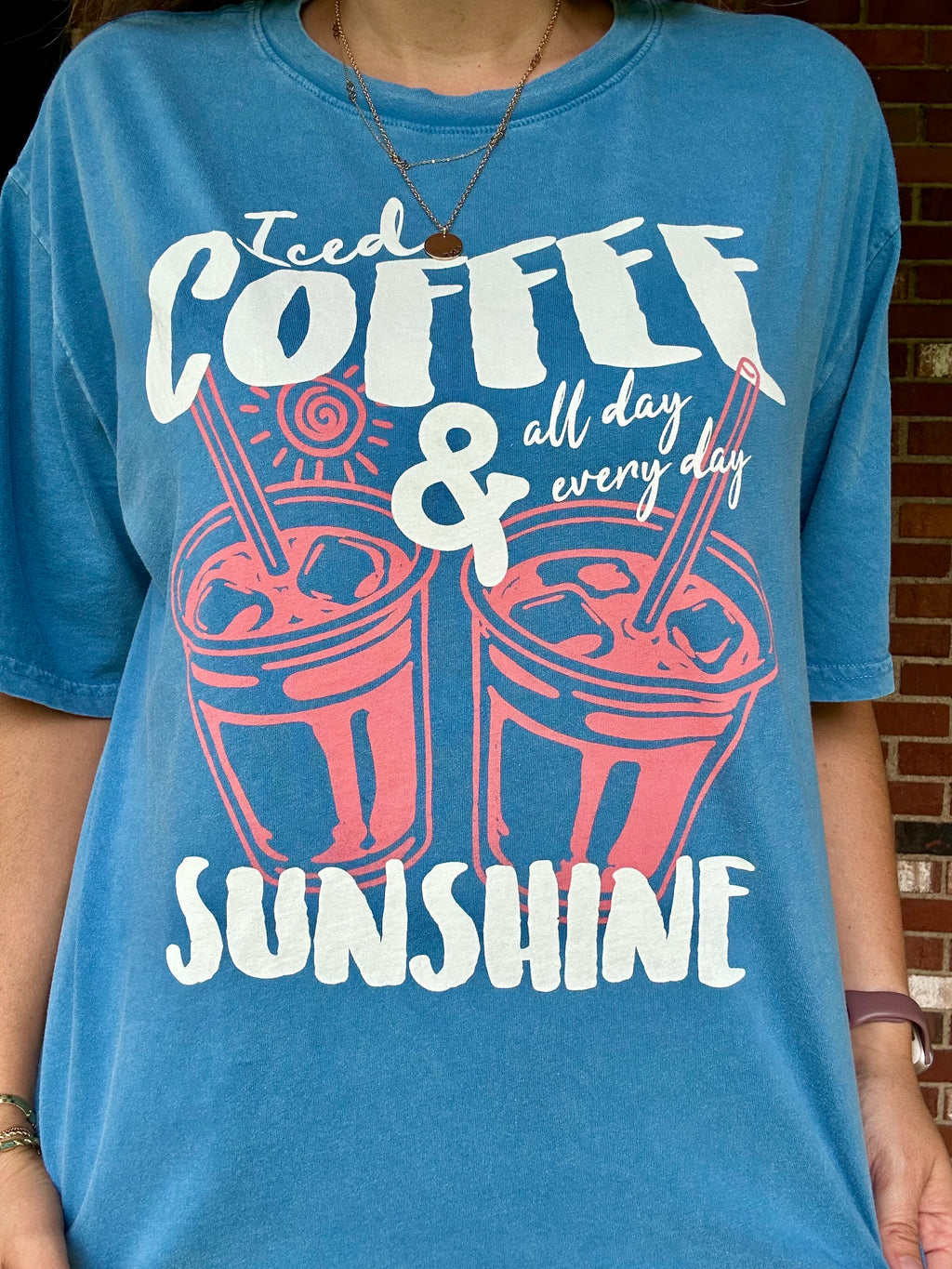 Iced Coffee & Sunshine graphic tee in blue