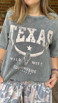 Texas Wild West Countryside Longhorn graphic tee in washed charcoal