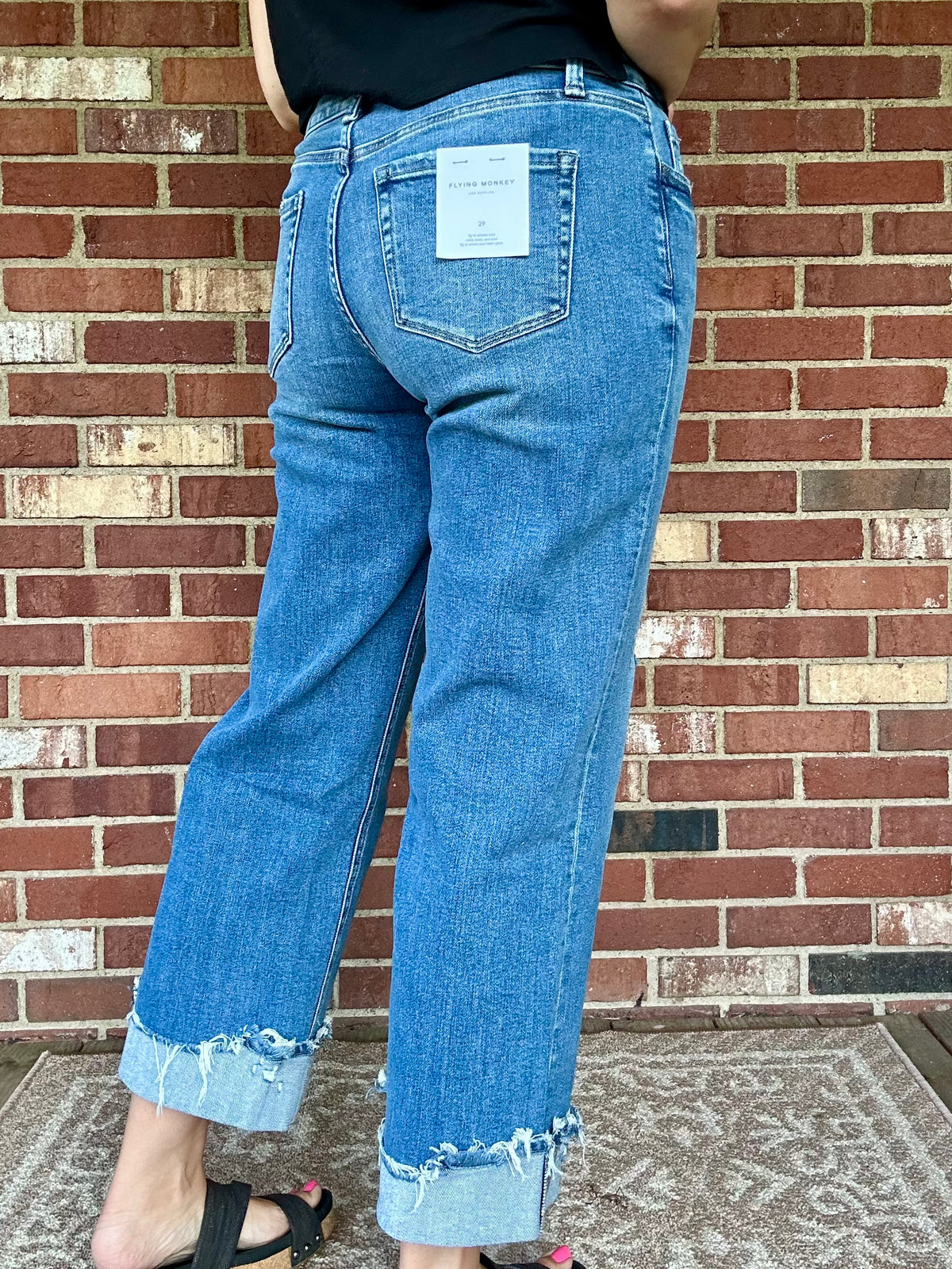 MID RISE RAW CUFFED HEM SLIM WIDE JEANS