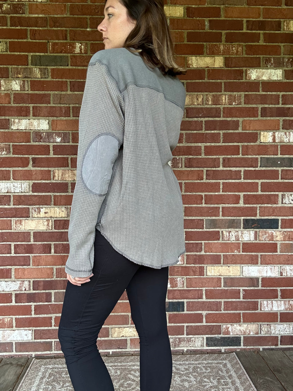 Waffle Knit Contrast Panel Long Sleeve Top